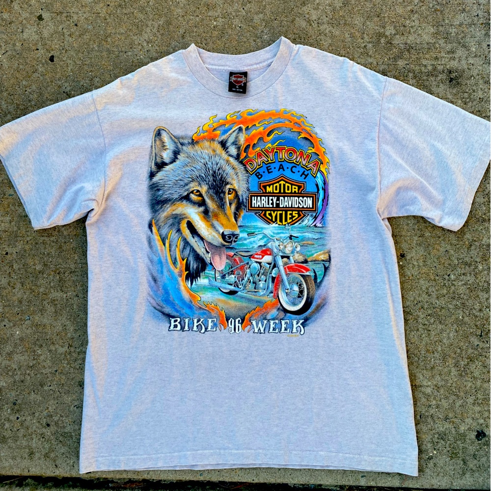 🏍️🔥🥹Vintage 90s Harley Davidson T Shirt Daytona Bike Week 1996 Wolf Size XL
